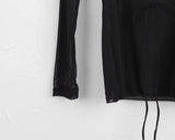 Petitron see-through ribbon strap long sleeve blouse