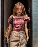 Ien shirring puff off-shoulder short sleeve
