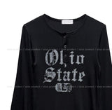 State Crack Lettering Button Long Sleeve