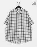 Rona Linen Wrinkle Overfit Check Short Sleeve Shirt