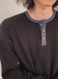 Kinji Waffle Henley Neck Warmer Long Sleeve T-shirt
