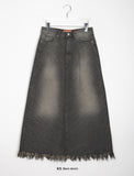 Ikoi Vintage Fringe Washed Denim Long Skirt