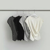 Side Button Wrap Drape Twist Shirring Short Sleeve Knit