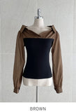Tello Color Matching Knit Off-shoulder Shirt Blouse