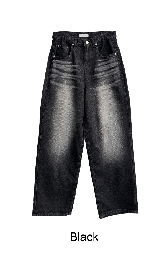 【SATIIIZ】Kady Black Washed Wide Denim Pants SATIIIZ (サティーズ) - ケイディブラックウォッシュ加工ワイド