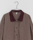 [BAONHAUS] Salo Ribbon Color Matching Check Collar Shirt
