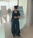 Unique Belt Loop Sweat Brushed Sagging Wide Pants