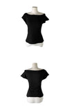 Scon Stripe Plain One-Shoulder Ribbon Short Sleeve T-Shirt