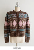 Cren Argyle Puff Knit Cardigan