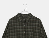 Mutt check pattern collar pocket oversized long-sleeved shirt