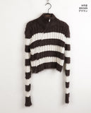 Near angora fur color matching stripe two-way diagonal zipper long sleeve knit