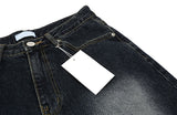 Deep blue washing wide denim