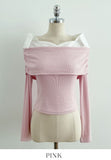 Bella Shirt Color Matching Layered Off-Shoulder T-shirt