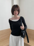 Chaerin Deep U-Neck Two-Way Layered T-Shirt