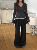Doa Wool Button Slim Long Sleeve T-Shirt