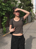 Boda Stripe Color Matching Daily Short Sleeve T-shirt