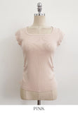 Ezha Square Neck Shirring Cap Sleeve Knit
