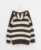 Kyuen Stripe Wool V-Neck Hood Knit