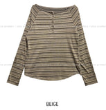 Dien Button Stripe Boat Neck Long Sleeve