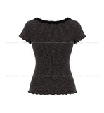 [Scarf SET] Mocha Lace Ribbed Short Sleeve Set
