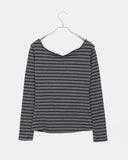 Muang Stripe Print One-Off Shoulder Long Sleeve T-Shirt