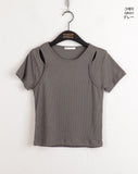 Picto Layered Shoulder Slit Short Sleeve T-Shirt