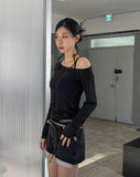 Line Overlock One Shoulder Long Sleeve