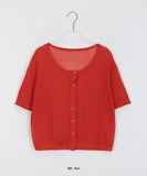 Pyuo Color Round Net Knit Short Sleeve Cardigan