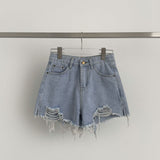 Summer Cutting Side Slit Ripped Denim Shorts