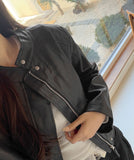 Semi crop leather blouson rider jacket