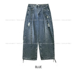 Folding Pocket Curved Damage Denim Pants