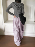 Sinjeu String Pocket Nylon Two-Way Long Wide Pants