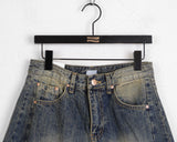 Wick Yellow Washing Slit Long Wide Denim Pants