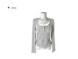 Sojin Lace Shirring Button T-Shirt