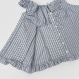 Stripe Pattern Shoulder Banding Off-shoulder Sleeveless Blouse