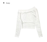 [MADE] Mecca Button Unbalanced Off-Shoulder Slit T-shirt