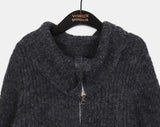 Ar Big Collar Fur Angora Two-Way Knit Zip-up