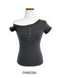 Needs ribbed button unbalanced shoulder t-shirt