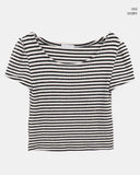 Yumo Puff Brushed Stripe Short Sleeve Knit