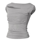 Asymmetrical Draped Roll-Up T-Shirt