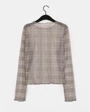 Niron Layered See-Through Check Long Sleeve T-Shirt