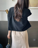 Wavy No Collar Balloon Three Quarter Short Jacket