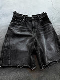 Adjust cut black denim bermuda pants