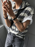 Stripe Mix Hooded Vest Knit