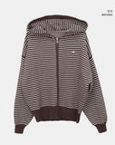 Atil Stripe Two-Way Loose Knit Hooded Zip-Up