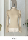 [Spanjjangjjang] Keppel Shirring Half-Neck Fleece T-Shirt