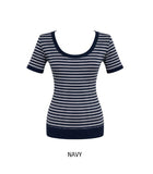 Tiny Stripe U-neck Elbow Length T-shirt