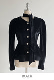 Roselle Peplum Tie Velvet Jacket Blouse