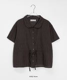 [BAONHAUS] Kimmo Check Shirring Collar Short Sleeve Blouse