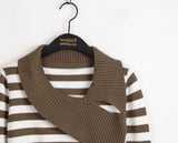 Yally Unbalance Diagonal Button Stripe Knit